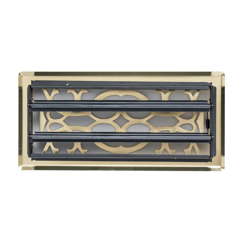 4"x10" Heavy Duty Steel Floor Register, Louvered Air Vent with Adjustable Damper | Polished Brass | Out. Dim.: 5-3/4"W X 11-1/2"H