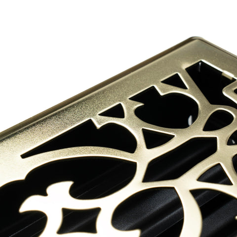 4"x10" Heavy Duty Steel Floor Register, Louvered Air Vent with Adjustable Damper | Polished Brass | Out. Dim.: 5-3/4"W X 11-1/2"H