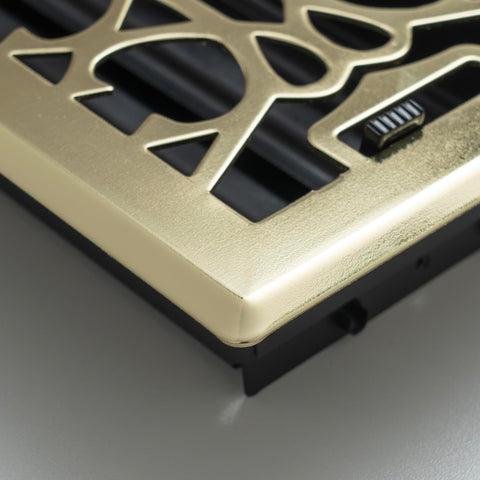 4"x10" Heavy Duty Steel Floor Register, Louvered Air Vent with Adjustable Damper | Polished Brass | Out. Dim.: 5-3/4"W X 11-1/2"H
