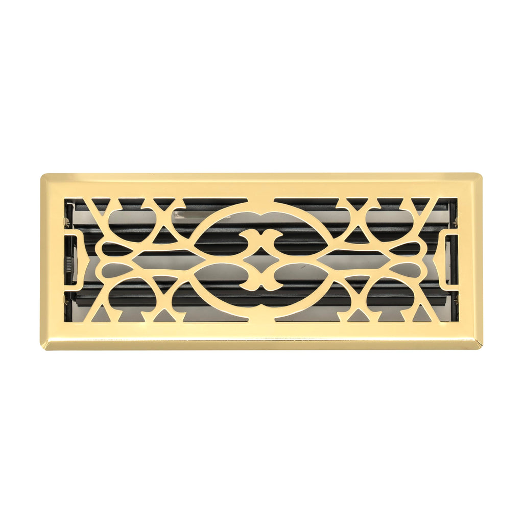 Fits 4x12 and 12x4 Duct Opening | Decorative Floor Register with Victorian Design by Handua | Heavy Duty Walkable Design with Damper | Floor Vent Grille | Easy Adjust Air Supply Lever | Polished Brass