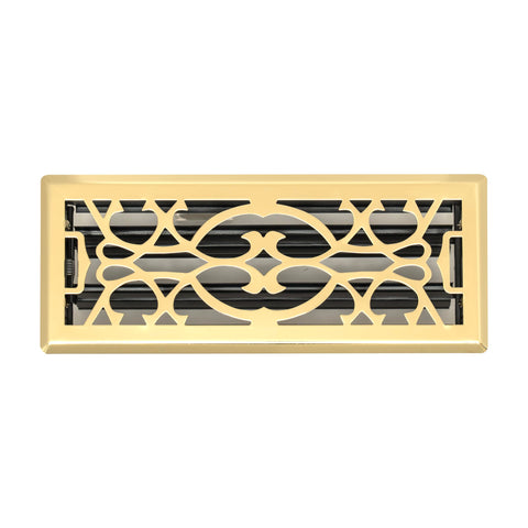 Fits 4x12 and 12x4 Duct Opening | Decorative Floor Register with Victorian Design by Handua | Heavy Duty Walkable Design with Damper | Floor Vent Grille | Easy Adjust Air Supply Lever | Polished Brass
