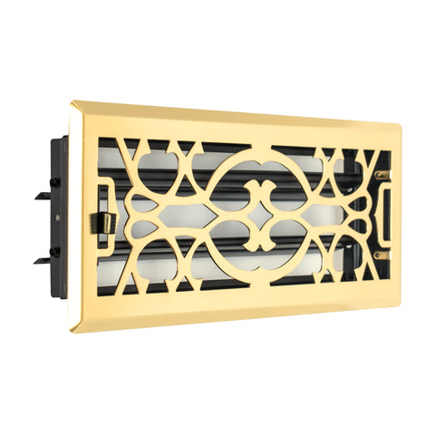 Fits 4x12 and 12x4 Duct Opening | Decorative Floor Register with Victorian Design by Handua | Heavy Duty Walkable Design with Damper | Floor Vent Grille | Easy Adjust Air Supply Lever | Polished Brass