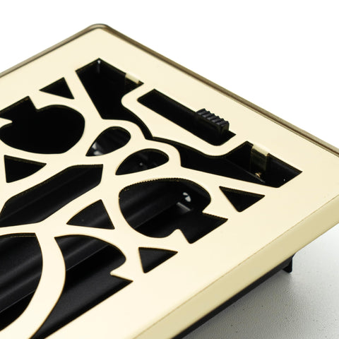 Fits 4x12 and 12x4 Duct Opening | Decorative Floor Register with Victorian Design by Handua | Heavy Duty Walkable Design with Damper | Floor Vent Grille | Easy Adjust Air Supply Lever | Polished Brass