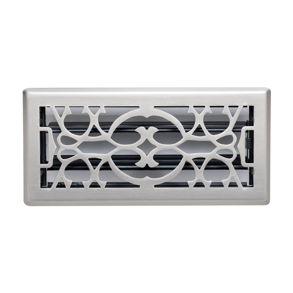 Fits 4x10 and 10x4 Duct Opening | Decorative Floor Register with Victorian Design by Handua | Heavy Duty Walkable Design with Damper | Floor Vent Grille |Easy to Adjust Air Supply Lever | Satin Nickel