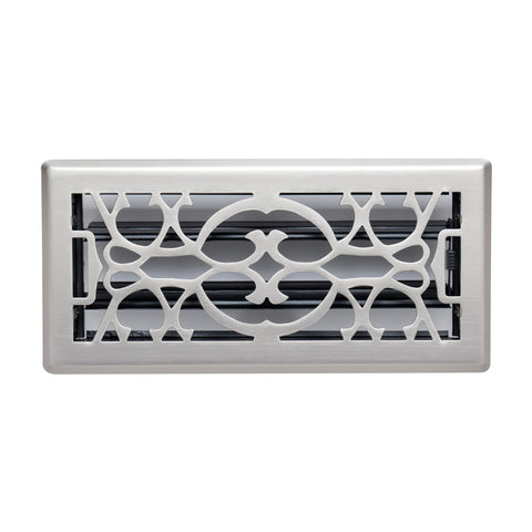 Fits 4x10 and 10x4 Duct Opening | Decorative Floor Register with Victorian Design by Handua | Heavy Duty Walkable Design with Damper | Floor Vent Grille |Easy to Adjust Air Supply Lever | Satin Nickel