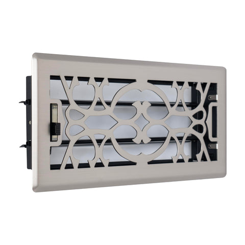 Fits 4x10 and 10x4 Duct Opening | Decorative Floor Register with Victorian Design by Handua | Heavy Duty Walkable Design with Damper | Floor Vent Grille |Easy to Adjust Air Supply Lever | Satin Nickel