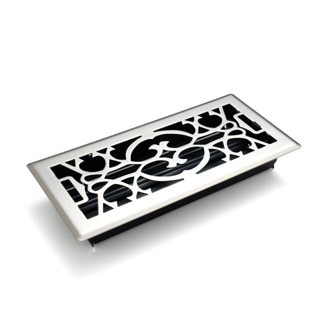 Fits 4x10 and 10x4 Duct Opening | Decorative Floor Register with Victorian Design by Handua | Heavy Duty Walkable Design with Damper | Floor Vent Grille |Easy to Adjust Air Supply Lever | Satin Nickel
