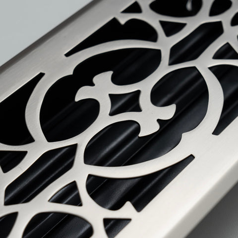 Fits 4x10 and 10x4 Duct Opening | Decorative Floor Register with Victorian Design by Handua | Heavy Duty Walkable Design with Damper | Floor Vent Grille |Easy to Adjust Air Supply Lever | Satin Nickel