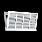 20"x10" White Steel Return Air Filter Grille, Removable Door, Plastic Latches, for 1-Inch Filters