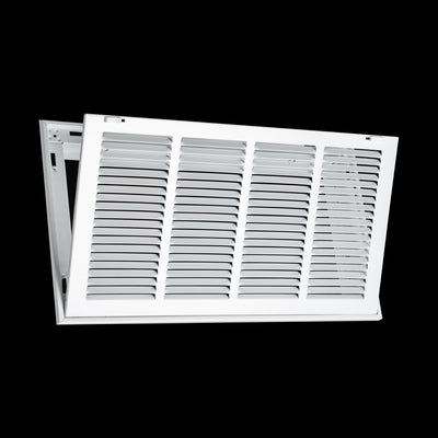 20x10 White Steel Return Air Filter Grille, Removable Door, Plastic Latches, for 1-Inch Filters