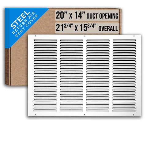 20" X 14" Duct Opening | Steel Return Air Grille for Sidewall and Ceiling | Outer Dimensions: 21.75"W X 15.75"H
