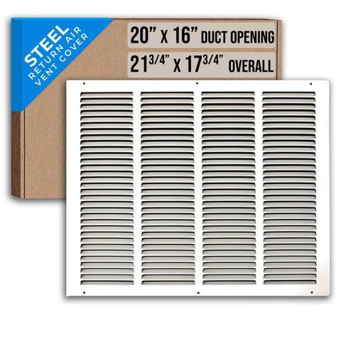 20" X 16" Duct Opening | Steel Return Air Grille for Sidewall and Ceiling | Outer Dimensions: 21.75"W X 17.75"H