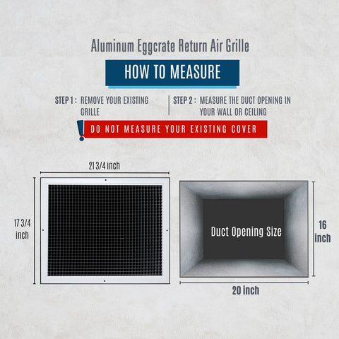 20" x 16" [Duct Opening] Aluminum Return Air Grille | Rust Proof Eggcrate Vent Cover Grill for Sidewall and Ceiling, White | Outer Dimensions: 21.75" X 17.75"