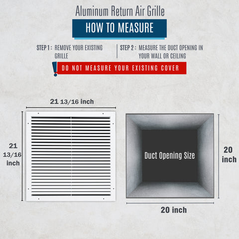 20"x20" Premium Aluminum Return Air Grille – Rust-Free HVAC Vent Cover for Wall & Ceiling | White | Out. Dim.: 21-13/16"W X 21-13/16"H