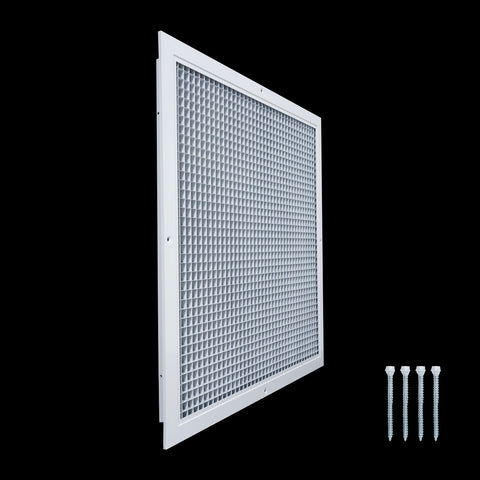 20" x 20" [Duct Opening] Aluminum Return Air Grille | Rust Proof Eggcrate Vent Cover Grill for Sidewall and Ceiling, White | Outer Dimensions: 21.75" X 21.75"