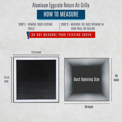 20" x 20" [Duct Opening] Aluminum Return Air Grille | Rust Proof Eggcrate Vent Cover Grill for Sidewall and Ceiling, White | Outer Dimensions: 21.75" X 21.75"