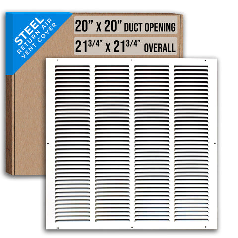 20" X 20" Duct Opening | Steel Return Air Grille for Sidewall and Ceiling | Outer Dimensions: 21.75"W X 21.75"H