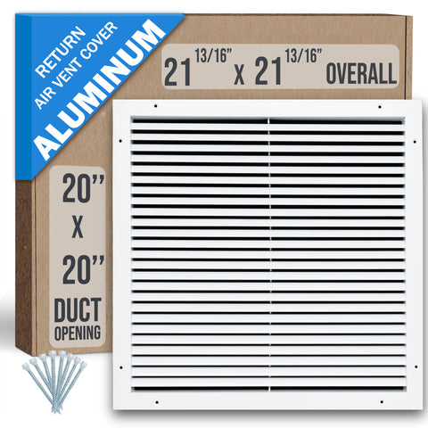 20"x20" Premium Aluminum Return Air Grille – Rust-Free HVAC Vent Cover for Wall & Ceiling | White | Out. Dim.: 21-13/16"W X 21-13/16"H