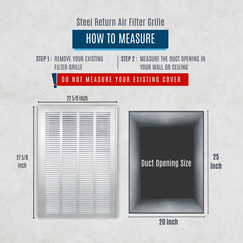 20" X 25" Duct Opening | Steel Return Air Filter Grille [Fixed Hinged] for Sidewall and Ceiling | Outer Dimensions: 22 5/8"W X 27 5/8"H