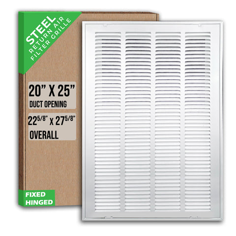 20" X 25" Duct Opening | Steel Return Air Filter Grille [Fixed Hinged] for Sidewall and Ceiling | Outer Dimensions: 22 5/8"W X 27 5/8"H