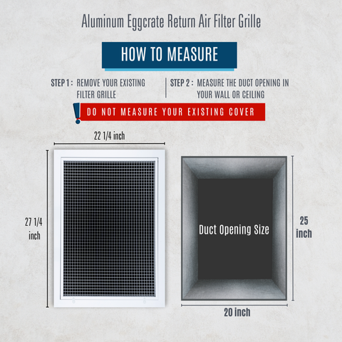 20"W x 25"H [Duct Opening] Aluminum Return Air Filter Grille | Rust Proof Eggcrate Vent Cover Grill for Sidewall and Ceiling, White | Outer Dimensions: 22 1/4"W X 27 1/4"H