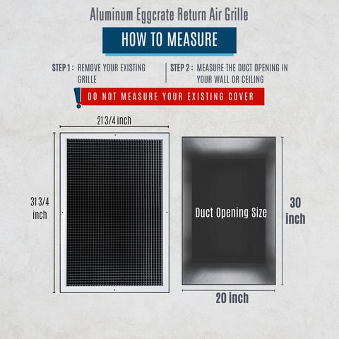 20" x 30" [Duct Opening] Aluminum Return Air Grille | Rust Proof Eggcrate Vent Cover Grill for Sidewall and Ceiling, White | Outer Dimensions: 21.75" X 31.75"