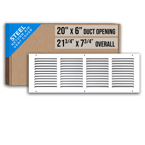 Steel Return Air Grille – HVAC Cold Air Intake Vent Cover, White | Out. Dim.: 21-3/4"W X 7-3/4"H