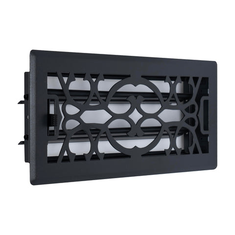 Fits 4x10 and 10x4 Duct Opening | Decorative Floor Register with Victorian Design by Handua | Heavy Duty Walkable Design with Damper | Floor Vent Grille | Easy to Adjust Air Supply Lever | Matte Black