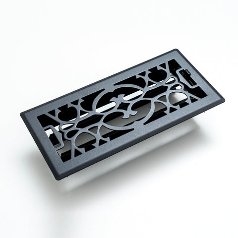 Fits 4x10 and 10x4 Duct Opening | Decorative Floor Register with Victorian Design by Handua | Heavy Duty Walkable Design with Damper | Floor Vent Grille | Easy to Adjust Air Supply Lever | Matte Black
