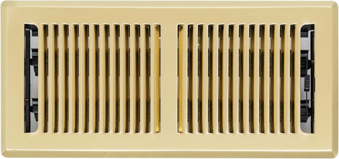 4"x10" Heavy Duty Steel Floor Register, Louvered Air Vent with Adjustable Damper | Polished Brass | Out. Dim.: 5-3/4"W X 11-1/2"H