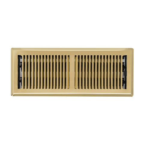 Fits 4x12 and 12x4 Duct Opening | Floor Register with Contemporary Louvered Design by Handua | Heavy Duty Walkable Design with Damper | Floor Vent Grille |Easy Adjust Air Supply Lever | Polished Brass