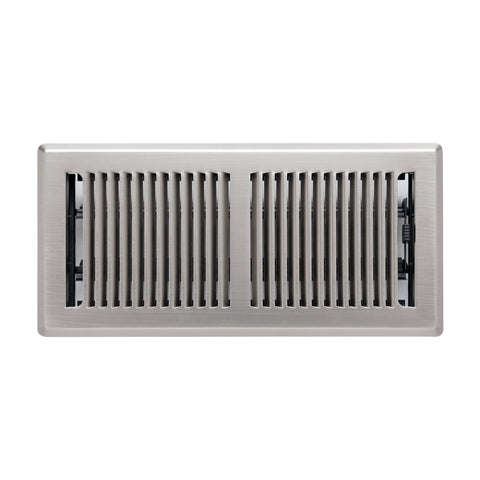 4"x10" Heavy Duty Steel Floor Register, Louvered Air Vent with Adjustable Damper | Satin Nickel | Out. Dim.: 5-3/4"W X 11-1/2"H