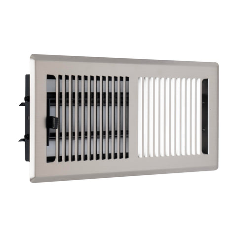 4"x10" Heavy Duty Steel Floor Register, Louvered Air Vent with Adjustable Damper | Satin Nickel | Out. Dim.: 5-3/4"W X 11-1/2"H