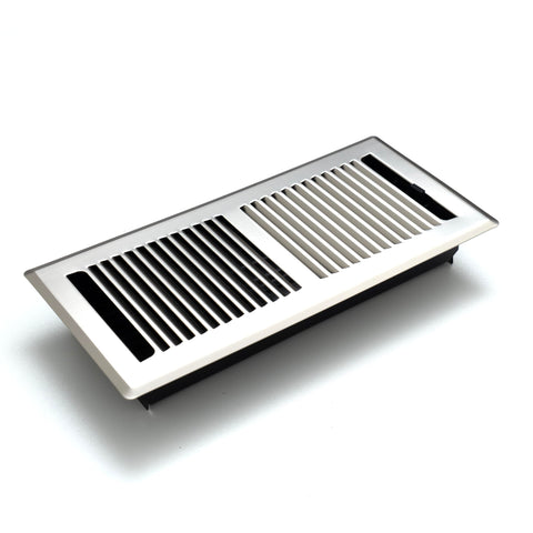 4"x10" Heavy Duty Steel Floor Register, Louvered Air Vent with Adjustable Damper | Satin Nickel | Out. Dim.: 5-3/4"W X 11-1/2"H