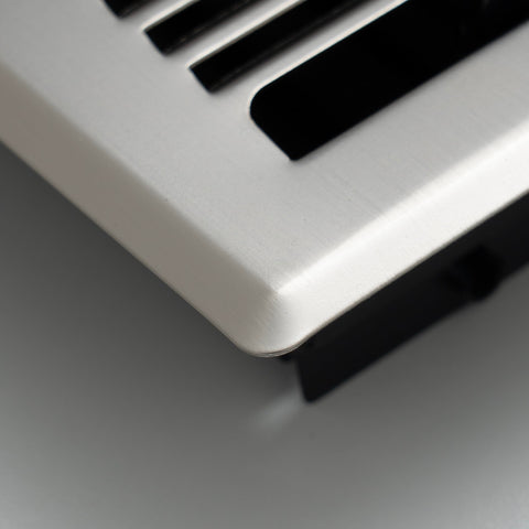 4"x10" Heavy Duty Steel Floor Register, Louvered Air Vent with Adjustable Damper | Satin Nickel | Out. Dim.: 5-3/4"W X 11-1/2"H