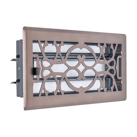 Fits 4x12 and 12x4 Duct Opening | Decorative Floor Register with Victorian Design by Handua | Heavy Duty Walkable Design with Damper | Floor Vent Grille | Easy to Adjust Air Supply Lever | Bronze
