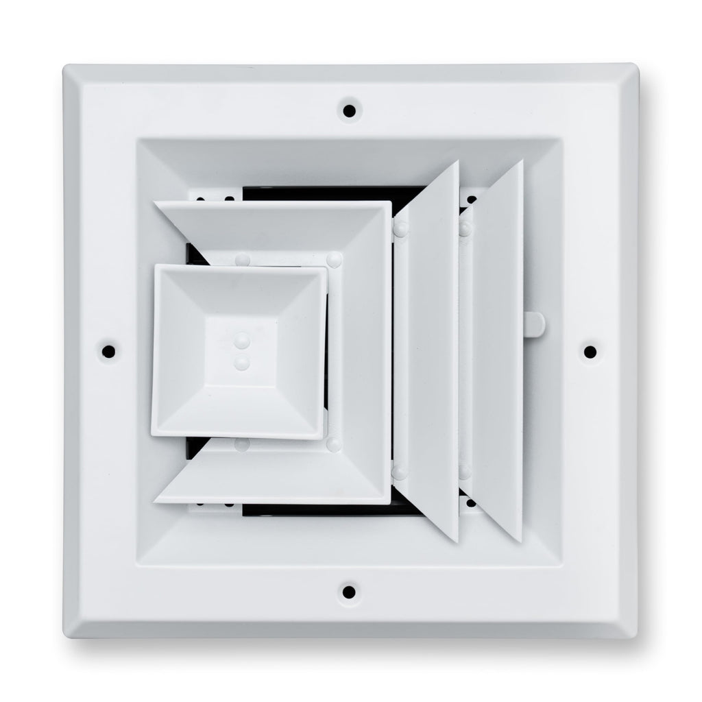 Fits 6x6 Duct Opening 3 WAY Aluminum Square Ceiling Diffuser | Register Vent Cover Grille for Ceiling | Rust Proof | White | Outer Dimensions: 7.75" X 7.75"