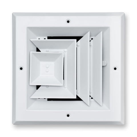Fits 6x6 Duct Opening 3 WAY Aluminum Square Ceiling Diffuser | Register Vent Cover Grille for Ceiling | Rust Proof | White | Outer Dimensions: 7.75" X 7.75"