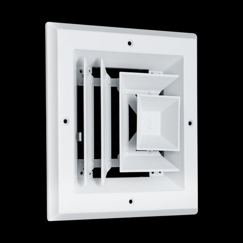 Fits 6x6 Duct Opening 3 WAY Aluminum Square Ceiling Diffuser | Register Vent Cover Grille for Ceiling | Rust Proof | White | Outer Dimensions: 7.75" X 7.75"