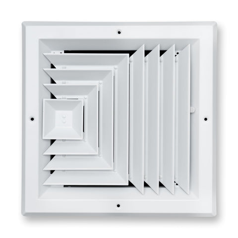 Fits 10x10 Duct Opening 3 WAY Aluminum Square Ceiling Diffuser | Register Vent Cover Grille for Ceiling | Rust Proof | White | Outer Dimensions: 11.75" X 11.75"