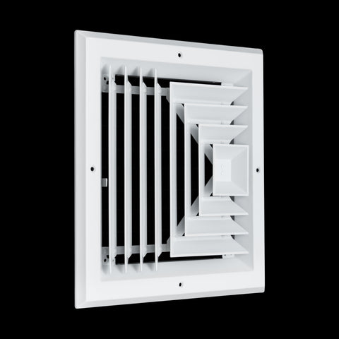 Fits 10x10 Duct Opening 3 WAY Aluminum Square Ceiling Diffuser | Register Vent Cover Grille for Ceiling | Rust Proof | White | Outer Dimensions: 11.75" X 11.75"
