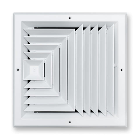 Fits 12x12 Duct Opening 3 WAY Aluminum Square Ceiling Diffuser | Register Vent Cover Grille for Ceiling | Rust Proof | White | Outer Dimensions: 13.75" X 13.75"