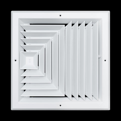 Fits 12x12 Duct Opening 3 WAY Aluminum Square Ceiling Diffuser | Register Vent Cover Grille for Ceiling | Rust Proof | White | Outer Dimensions: 13.75" X 13.75"