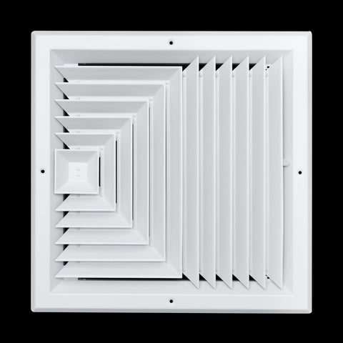 Fits 14x14 Duct Opening 3 WAY Aluminum Square Ceiling Diffuser | Register Vent Cover Grille for Ceiling | Rust Proof | White | Outer Dimensions: 15.75" X 15.75"
