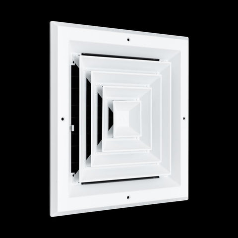 Fits 10x10 Duct Opening 4 WAY Aluminum Square Ceiling Diffuser | Register Vent Cover Grille for Ceiling | Rust Proof | White | Outer Dimensions: 11.75" X 11.75"
