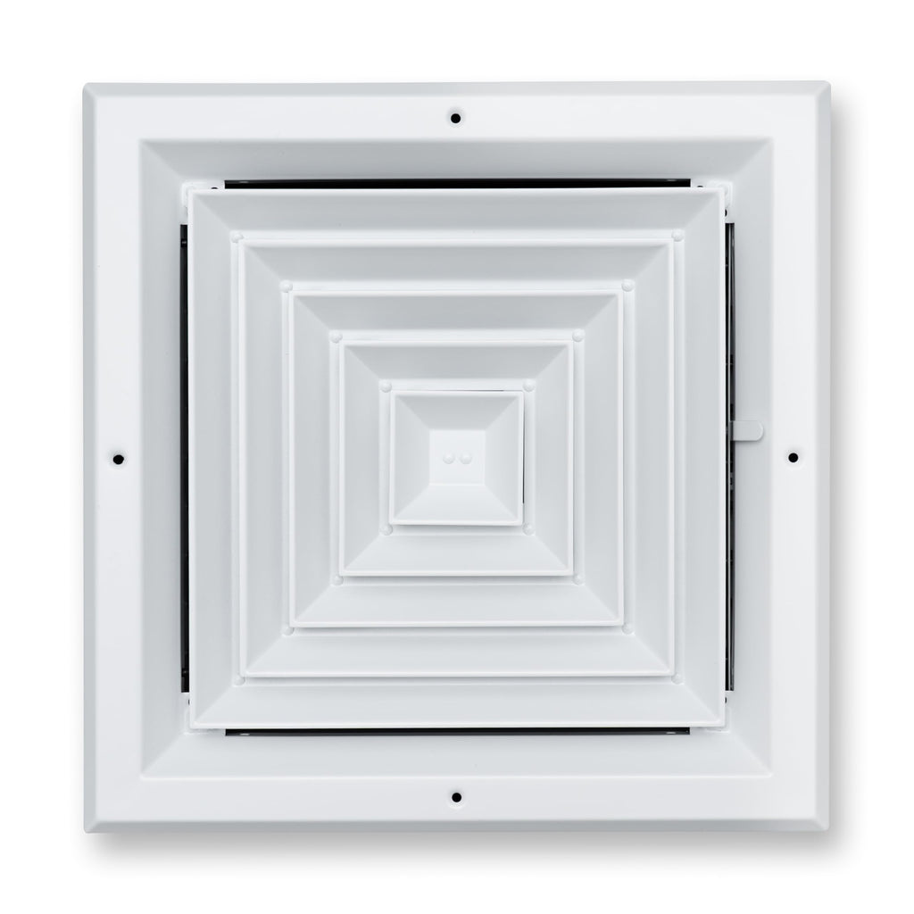 Fits 12x12 Duct Opening 4 WAY Aluminum Square Ceiling Diffuser | Register Vent Cover Grille for Ceiling | Rust Proof | White | Outer Dimensions: 13.75" X 13.75"
