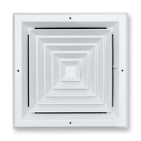 Fits 12x12 Duct Opening 4 WAY Aluminum Square Ceiling Diffuser | Register Vent Cover Grille for Ceiling | Rust Proof | White | Outer Dimensions: 13.75" X 13.75"