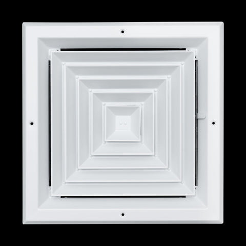 Fits 12x12 Duct Opening 4 WAY Aluminum Square Ceiling Diffuser | Register Vent Cover Grille for Ceiling | Rust Proof | White | Outer Dimensions: 13.75" X 13.75"