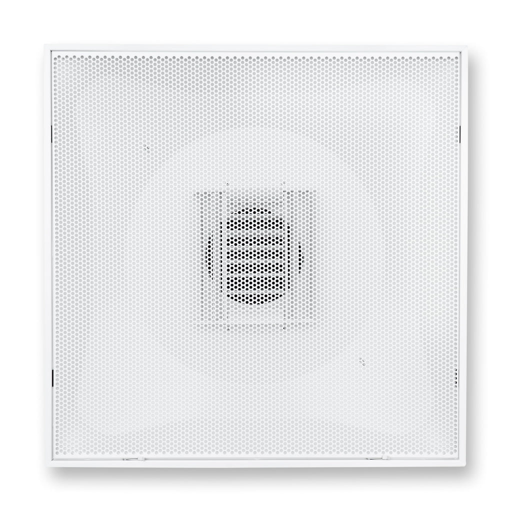 Fits 24x24 Steel T-Bar Drop Ceiling Grid | 2x2 Feet Lay in Steel Perforated Face Air Supply Diffuser with Round 6" [Neck Size] by Handua | Drop Ceiling Vent | White | Outer Dimension: 23-3/4" x 23-3/4"