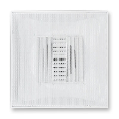 Fits 24"x24" White Steel T-Bar Drop Ceiling Grid, 2x2 Lay-In Perforated Face Adjustable Air Supply Diffuser, 10" Round Neck